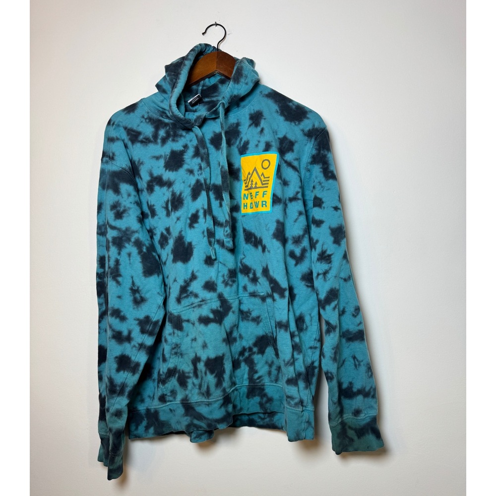 Neff Headwear Mens Teal Black Tie Dye Mountain Graphic Pullover Hoodie Large
